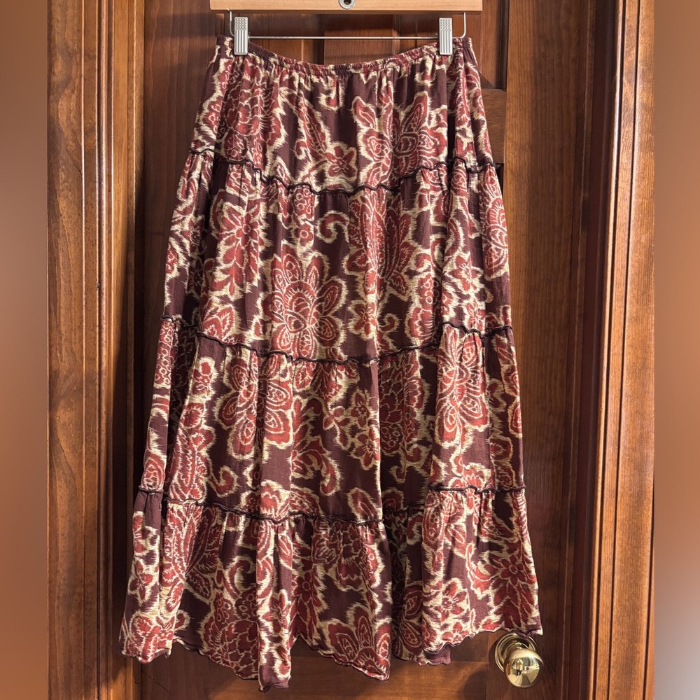Floral Bohemian Maxi Skirt - Red and Brown